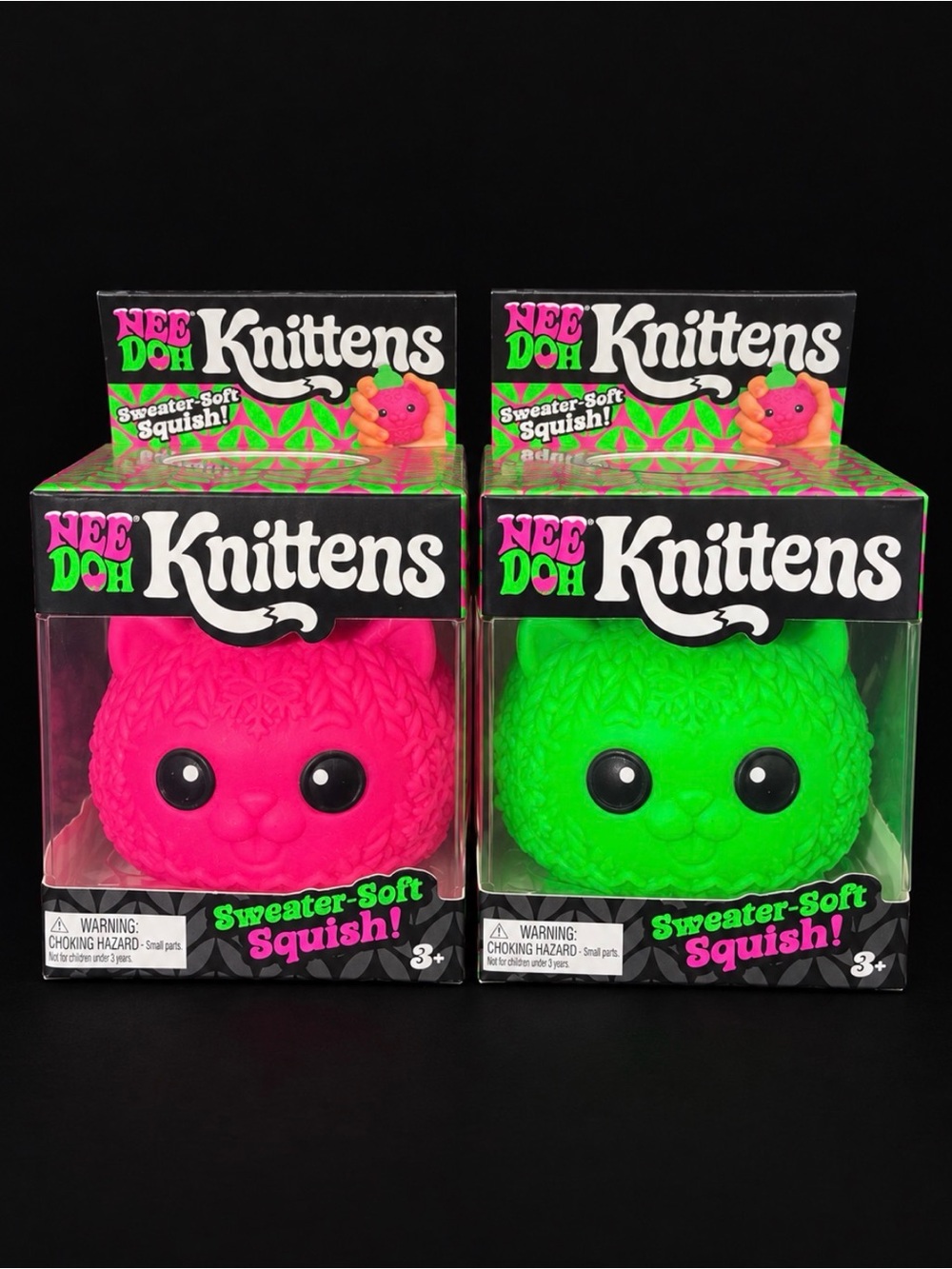 🩷💚*BRAND NEW* NeeDoh KNITTENS SQUISHY TOYS- PINK & GREEN- SET OF TWO 🩷💚